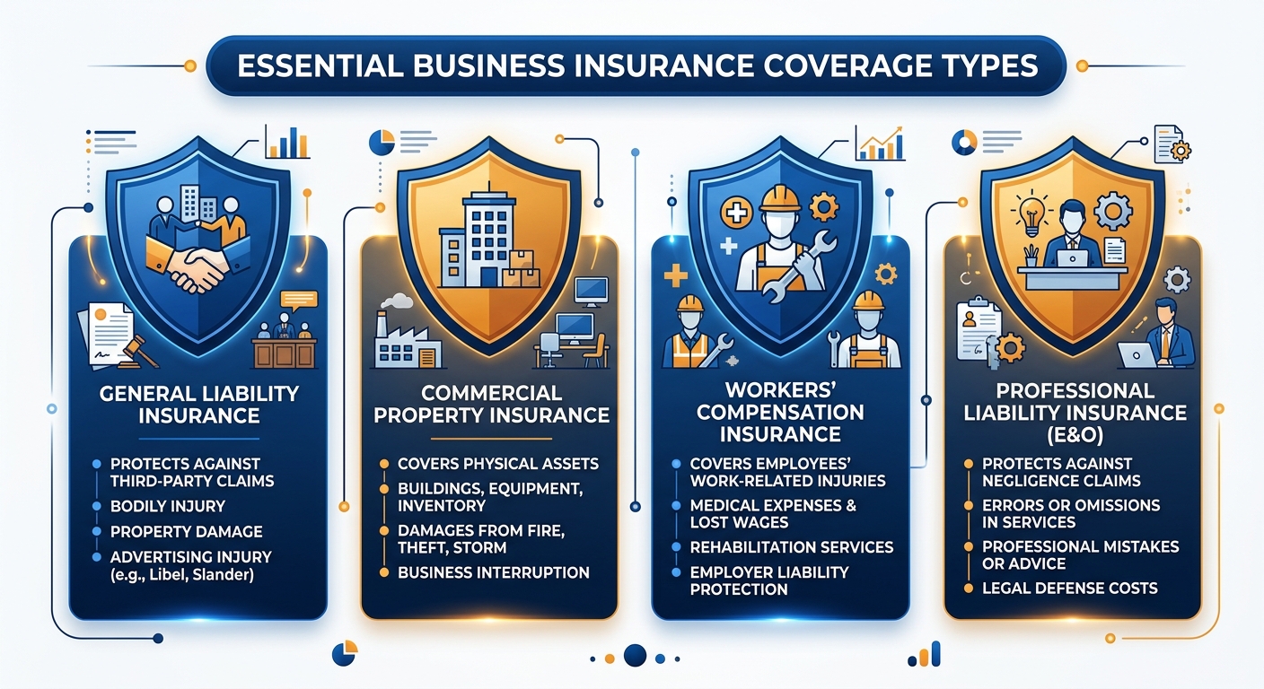 Business insurance coverage overview infographic